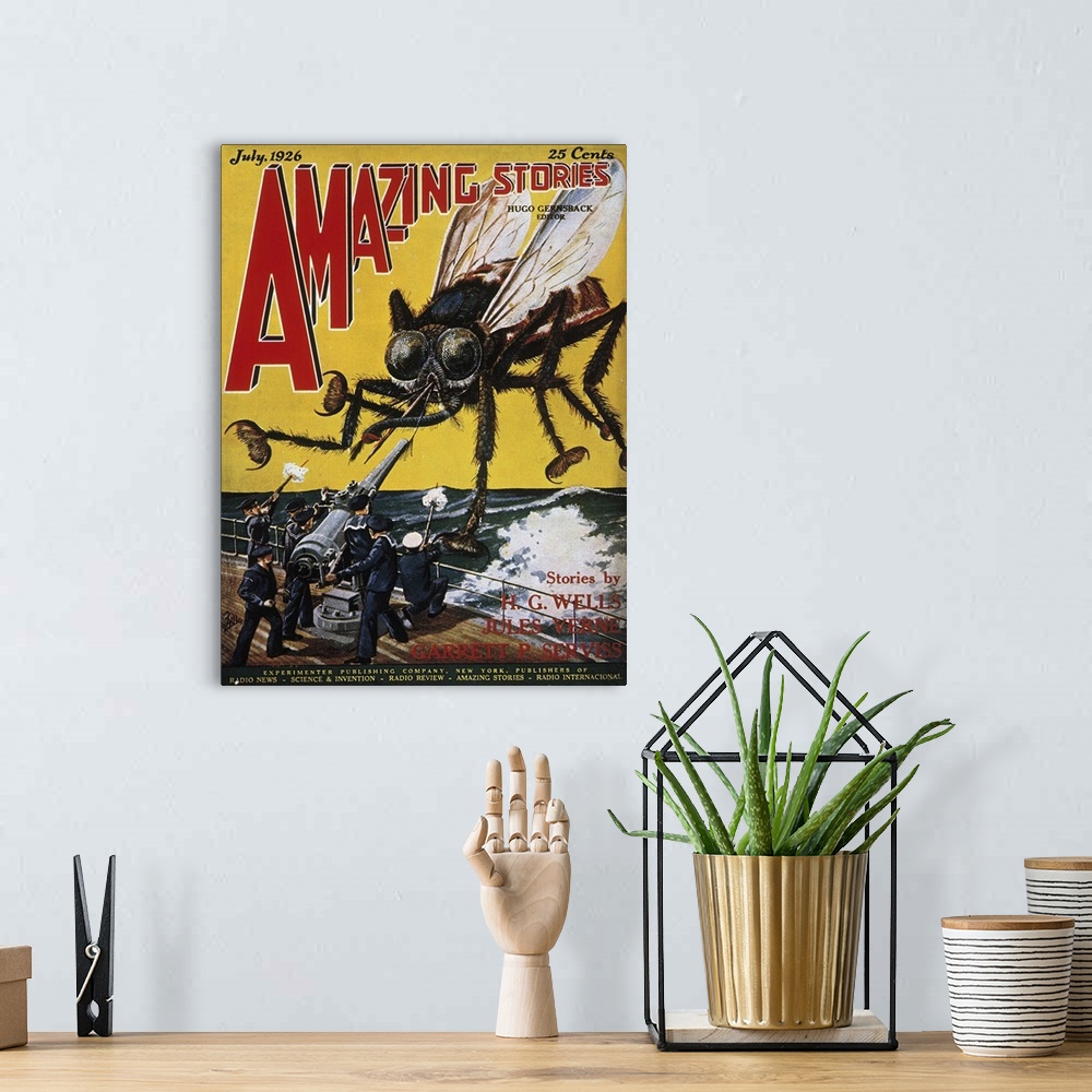 A bohemian room featuring American science fiction magazine cover, 1927, illustrating The War of the Worlds by H.G. Wells.