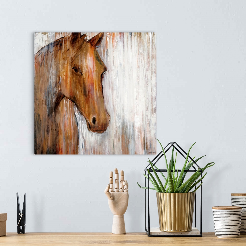 A bohemian room featuring Oversized wall art for the home or office this close up of a horseos head has abstract elements m...