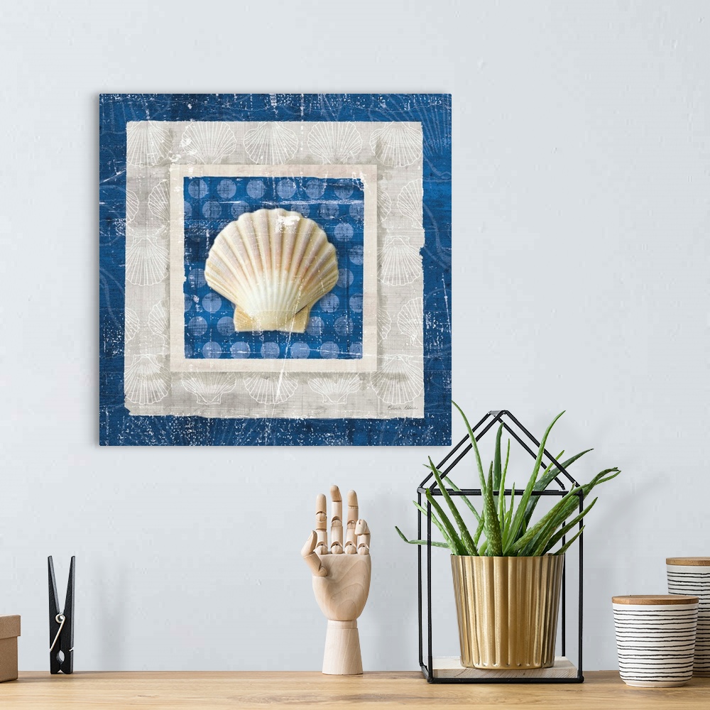 A bohemian room featuring Sea Shell III on Blue