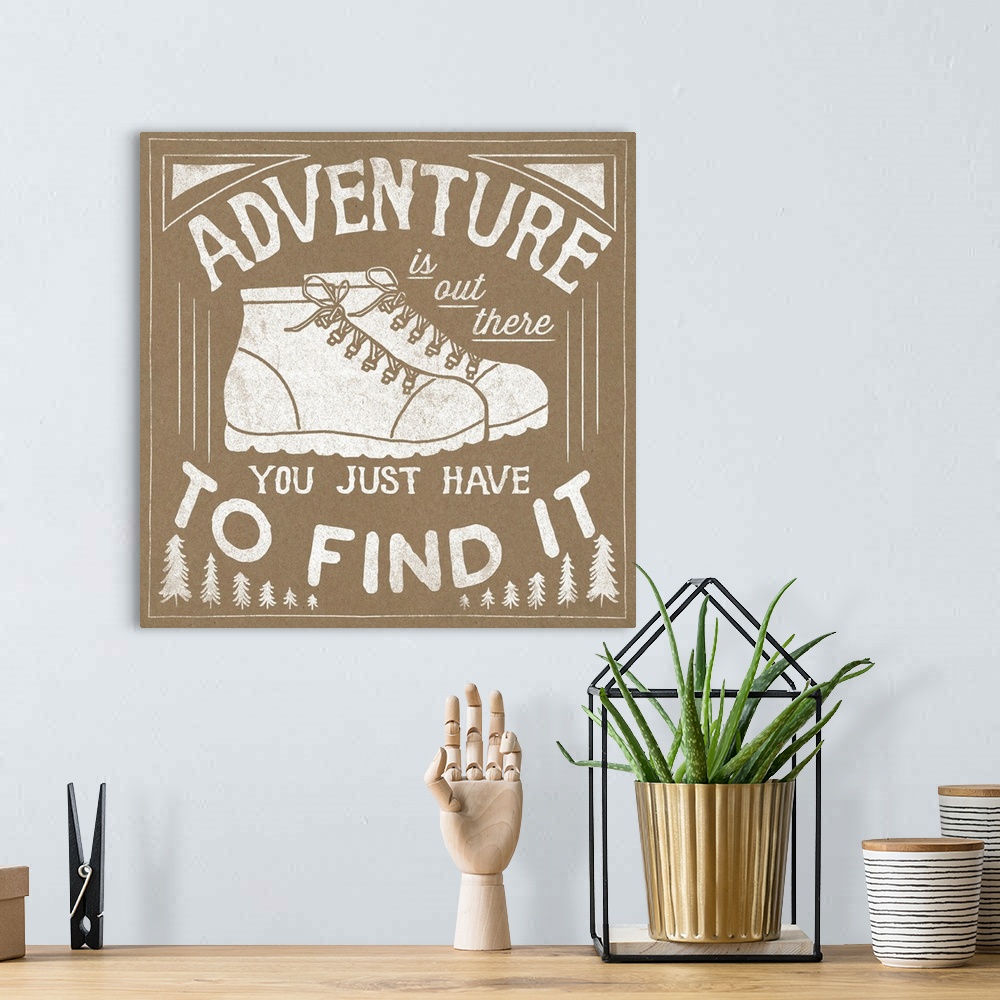 A bohemian room featuring Outdoorsy inspirational sentiment artwork in a rustic natural colors.