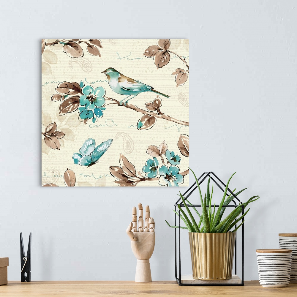 A bohemian room featuring Wing Prints IV