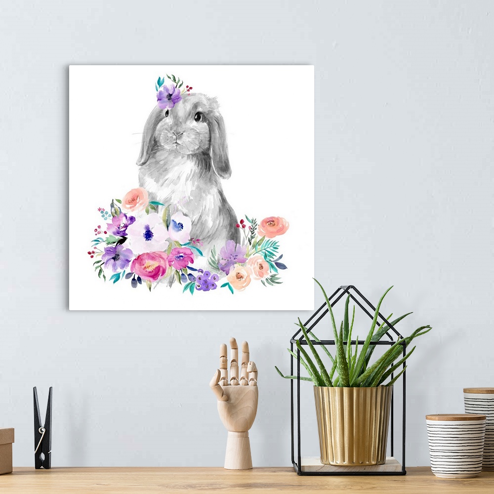 A bohemian room featuring Bright Floral Bunny I