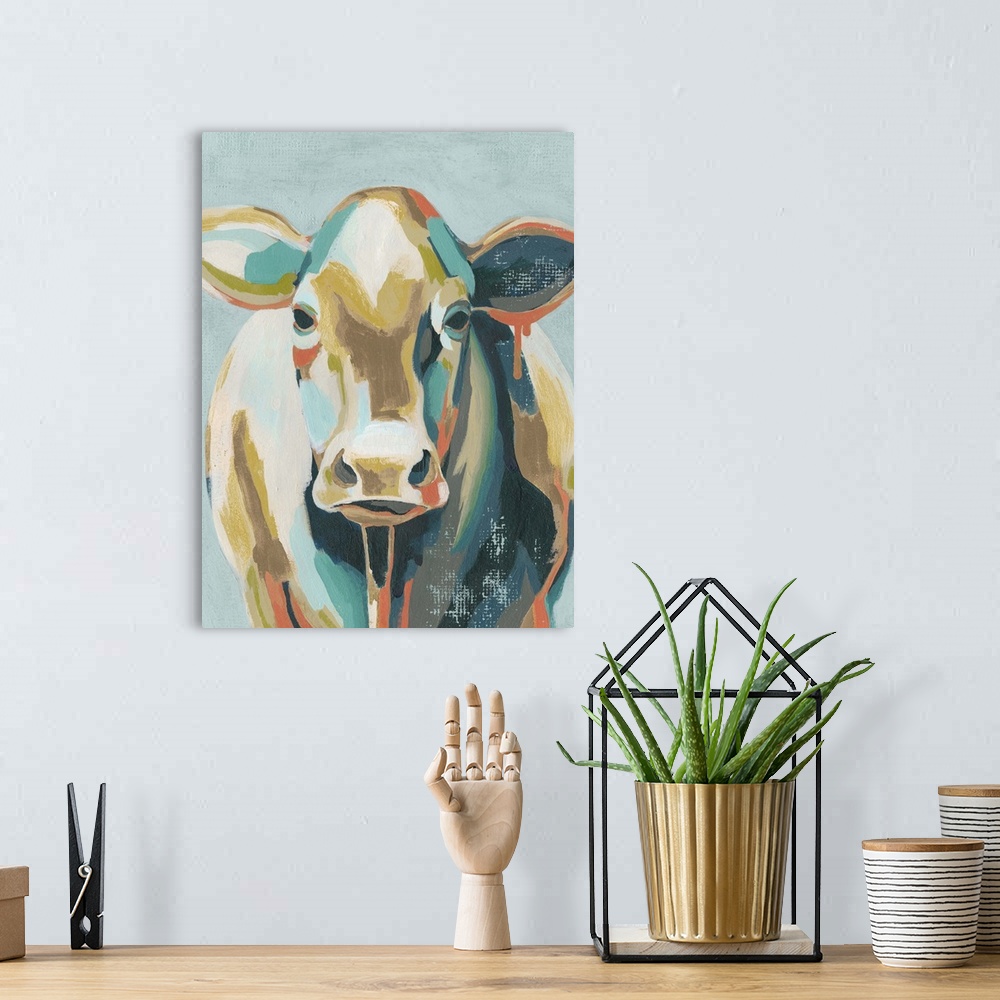A bohemian room featuring Colorful Cows II
