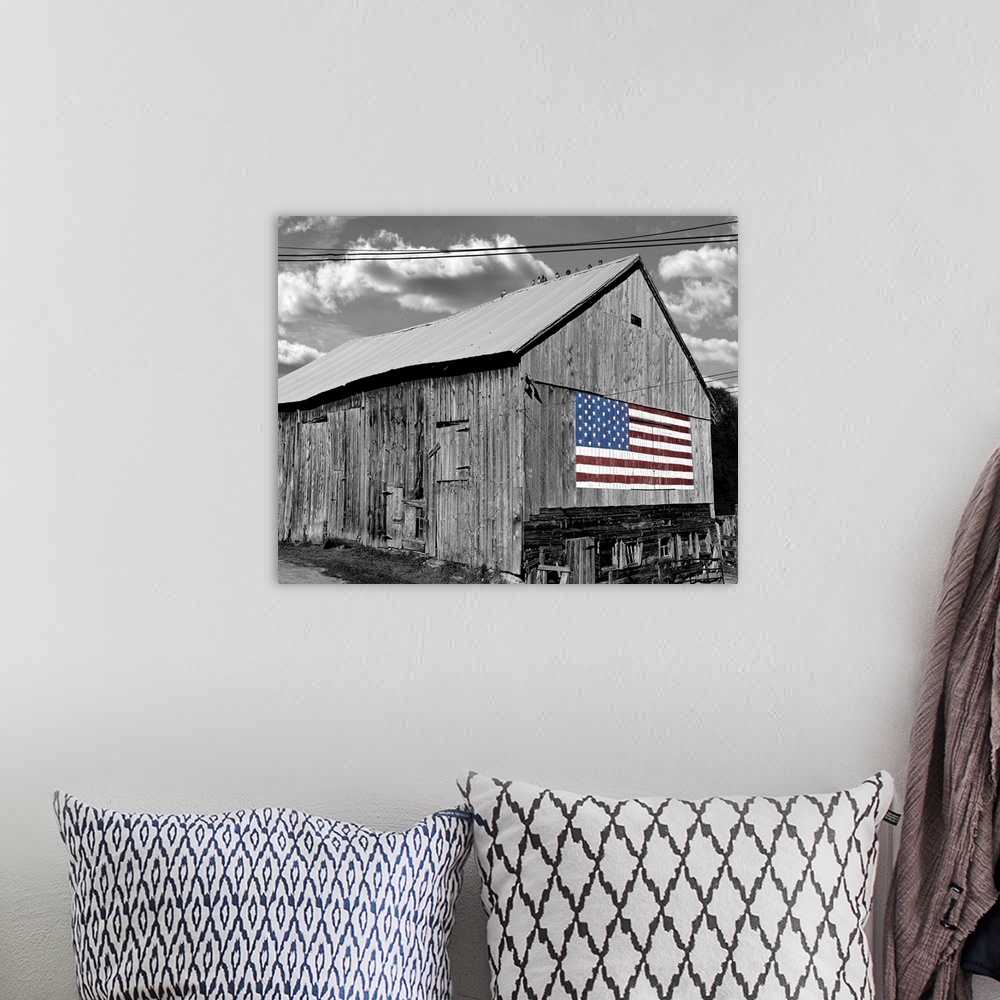 A bohemian room featuring Flags of Our Farmers IV