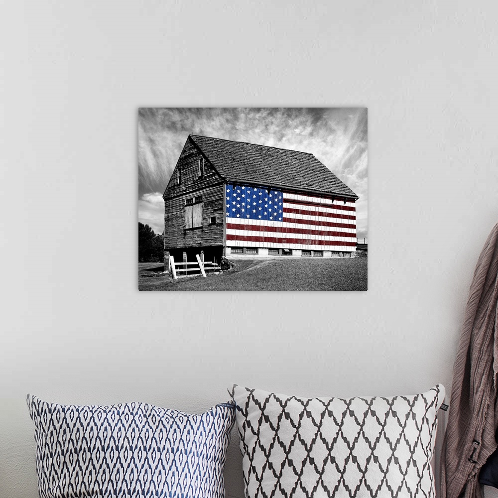A bohemian room featuring Flags of Our Farmers XIV