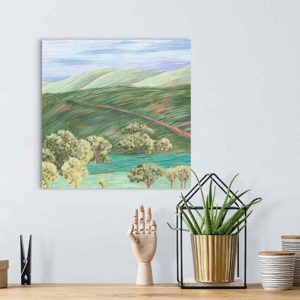 A bohemian room featuring Hill Lines III
