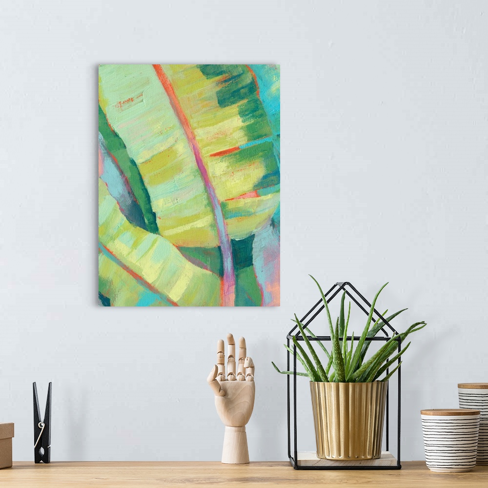 A bohemian room featuring Vibrant Palm Leaves I
