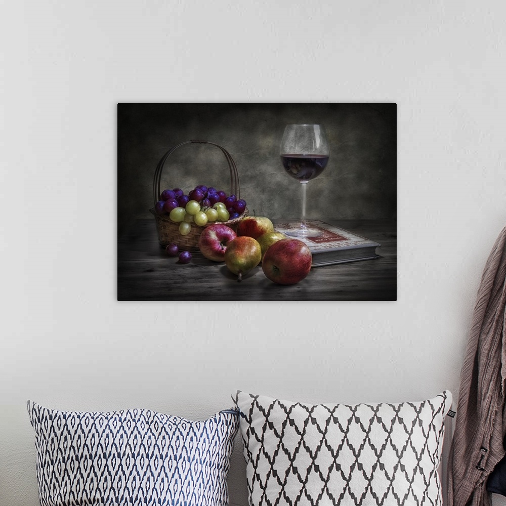 A bohemian room featuring Wine, Fruit and Reading