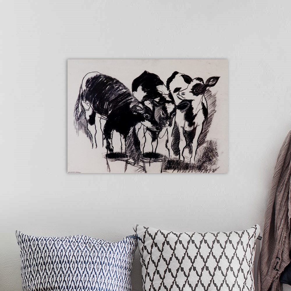 A bohemian room featuring Originally charcoal on paper.