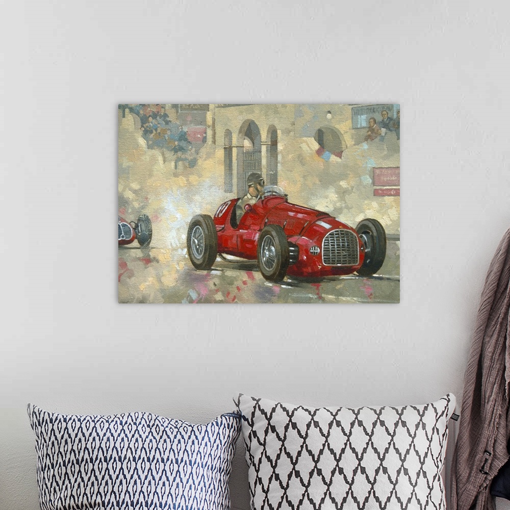 A bohemian room featuring Whitehead's Ferrari passing the pavilion, Jersey