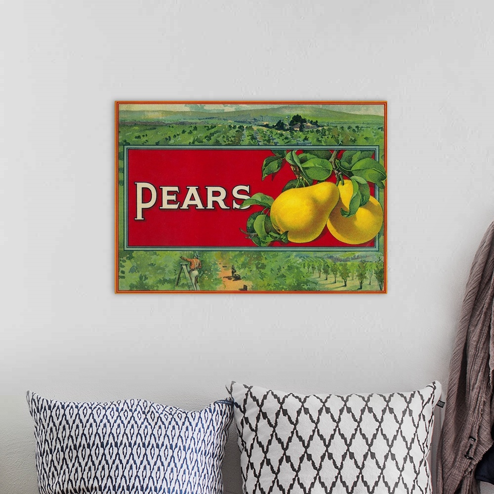 A bohemian room featuring Pear Stock Crate Label