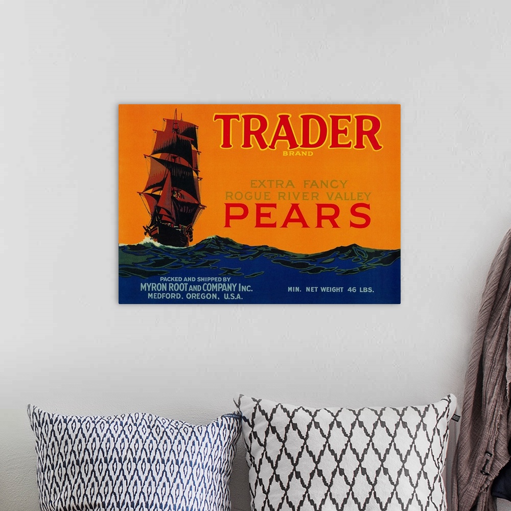 A bohemian room featuring Trader Pear Crate Label, Medford, OR