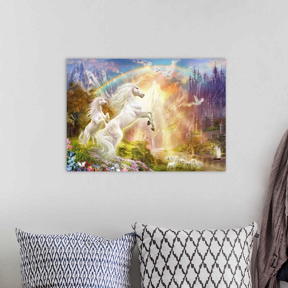 Two Mythical Unicorn Gifts Fantasy Wall Decor Art Print Framed