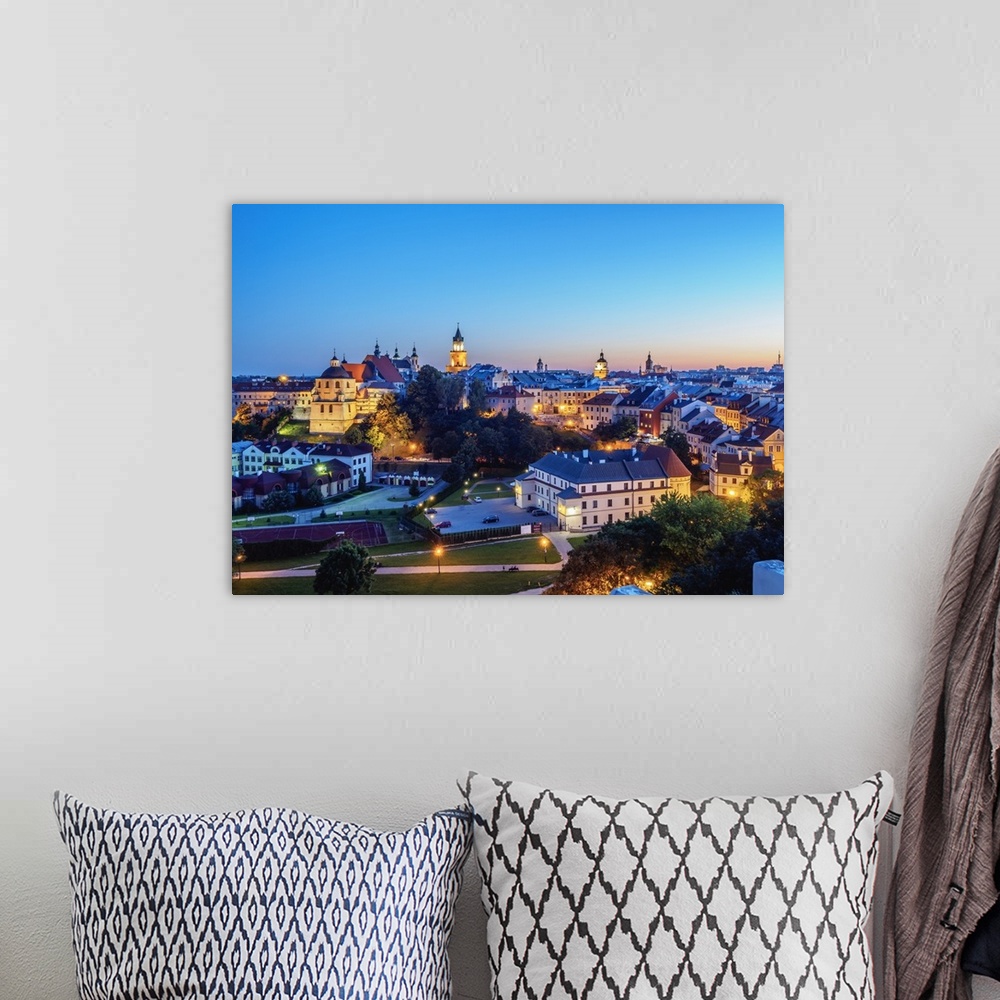 A bohemian room featuring Old Town skyline at twilight, City of Lublin, Lublin Voivodeship, Poland