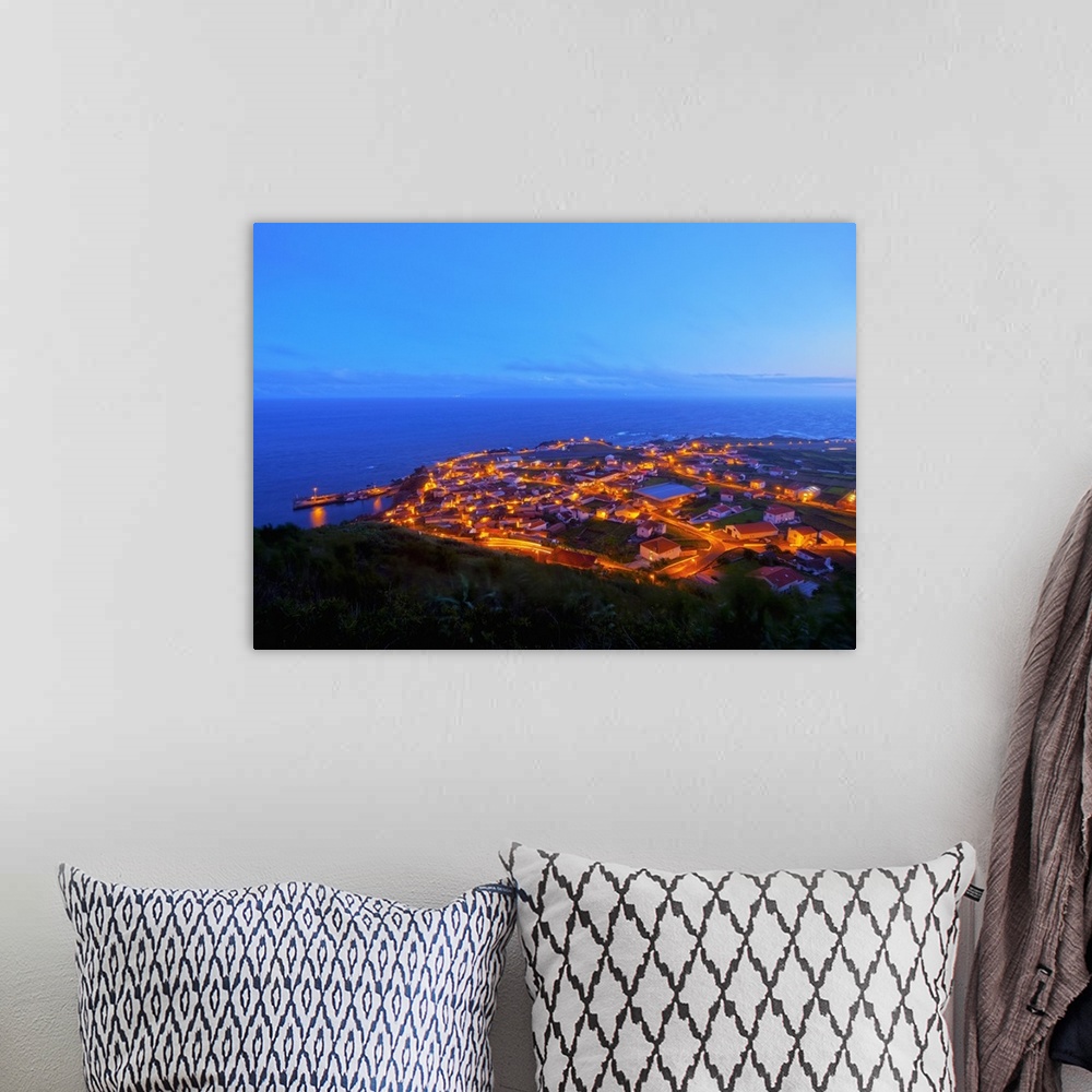 A bohemian room featuring Twilight view of the Vila do Corvo, Corvo, Azores, Portugal, Atlantic, Europe