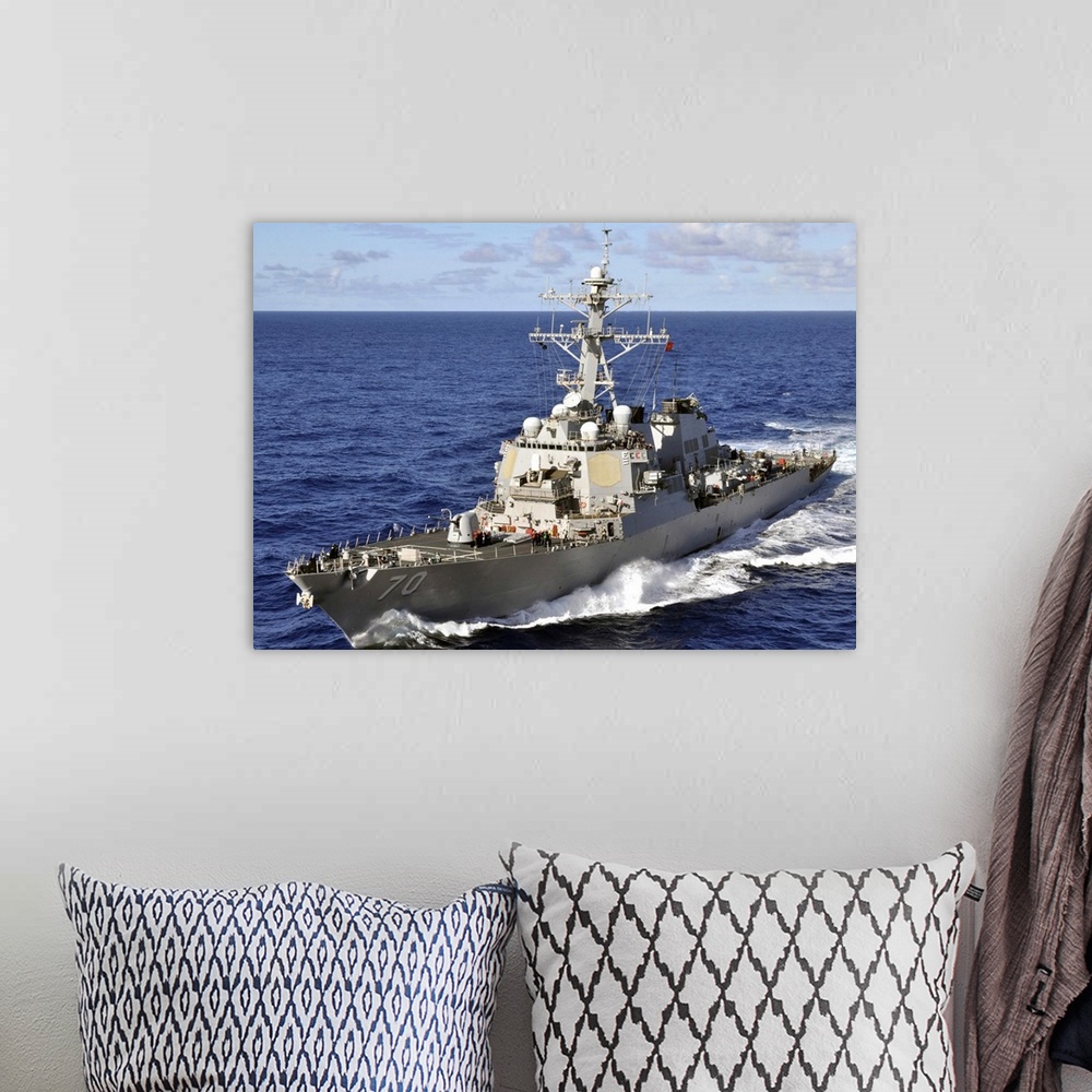 A bohemian room featuring Guided-missile destroyer USS Hopper underway in the Pacific Ocean.