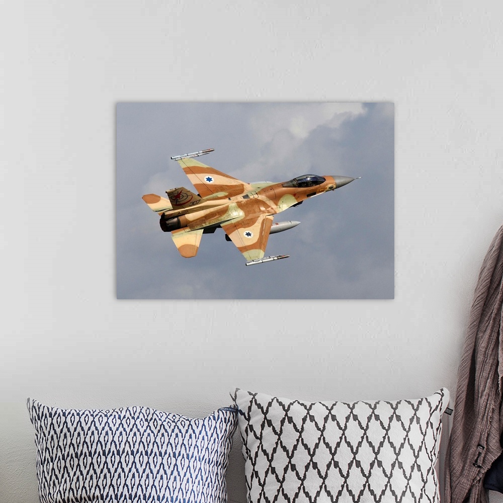 A bohemian room featuring Israel Air Force F-16C taking off.