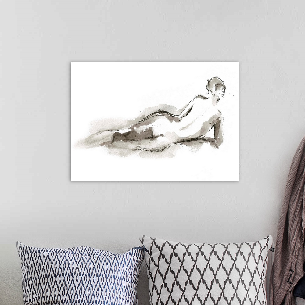 A bohemian room featuring Ink Figure Study I