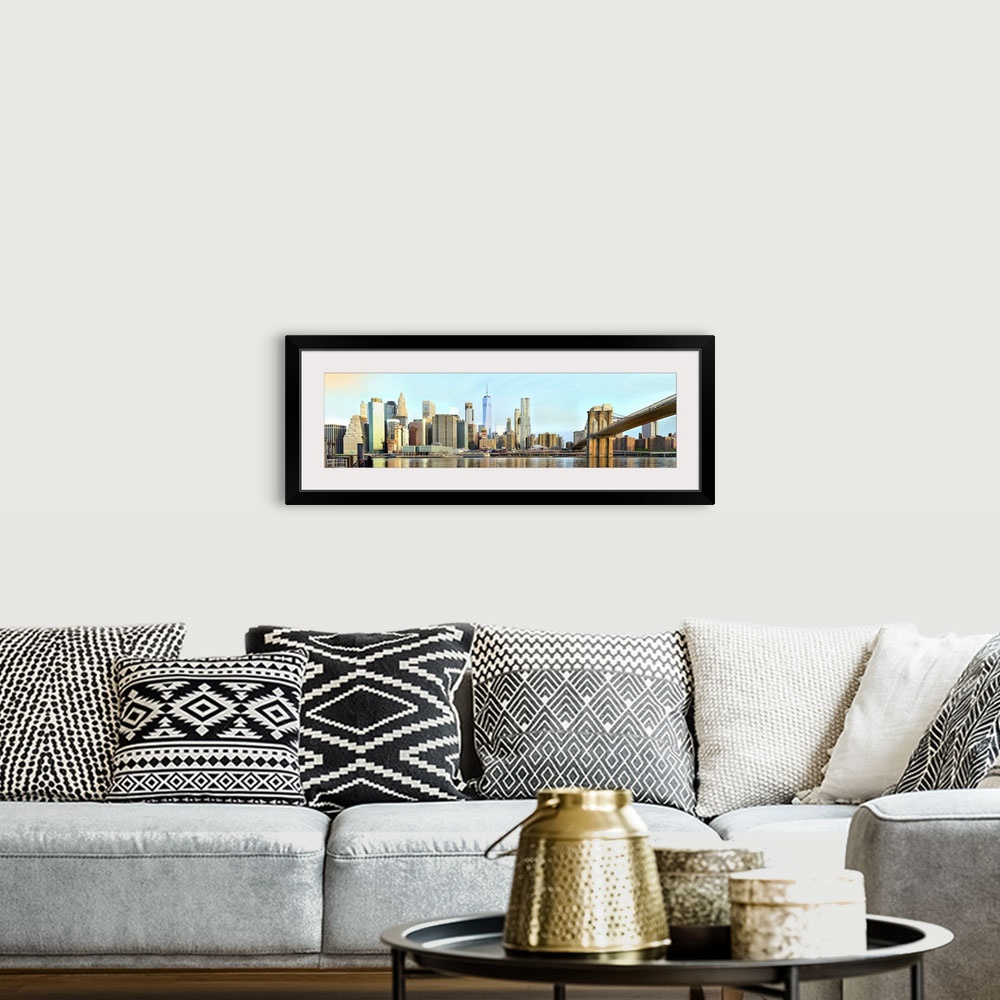 A bohemian room featuring Lower Manhattan Panoramic View With Brooklyn Bridge