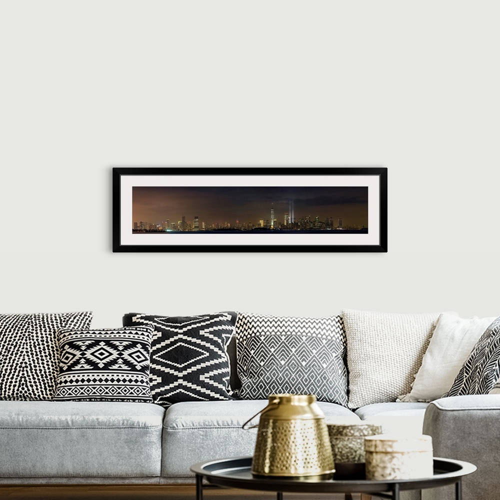 A bohemian room featuring Tribute In Light Panoramic View With Lower Manhattan And New Jersey