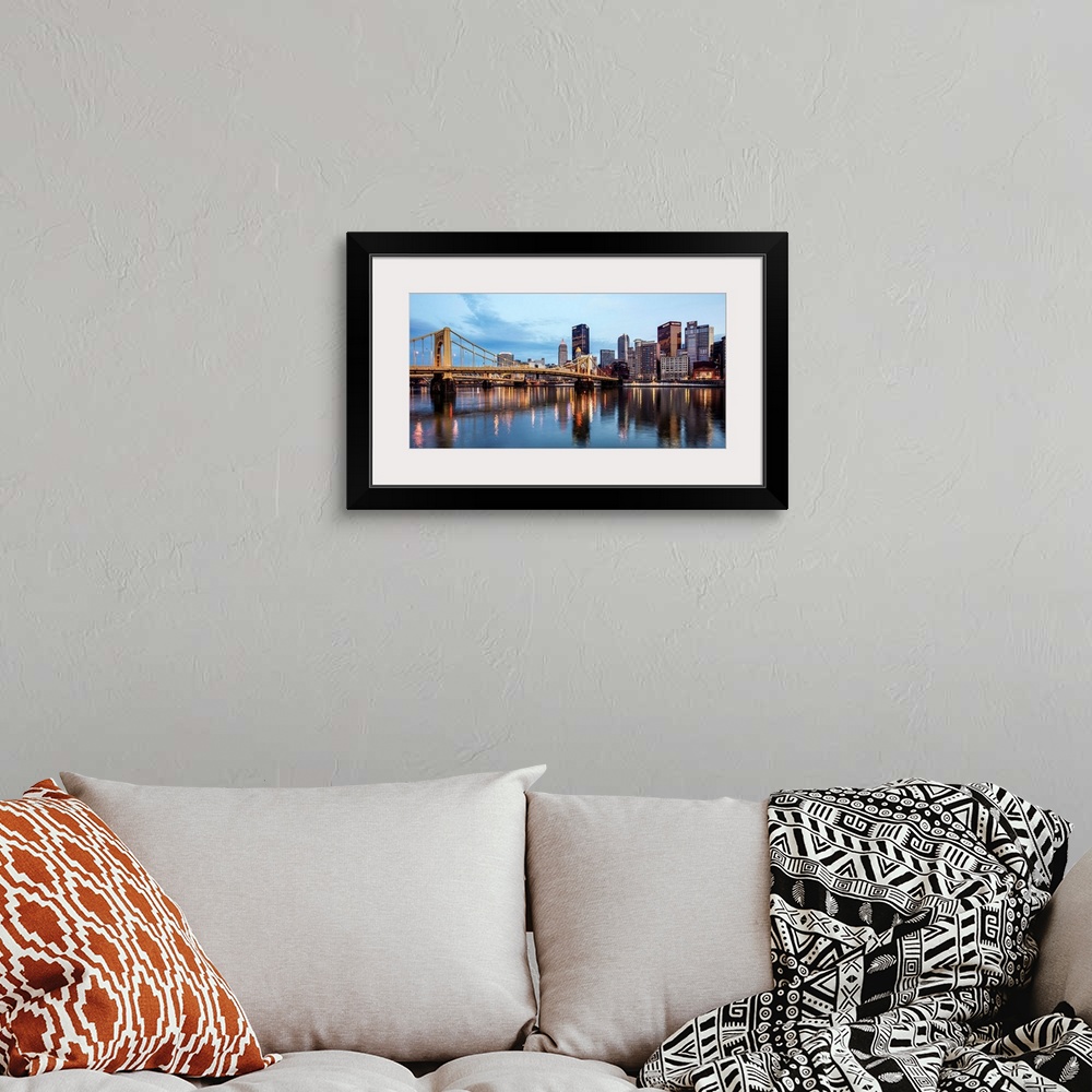 A bohemian room featuring View of downtown Pittsburgh with Andy Warhol Bridge over the Allegheny River.