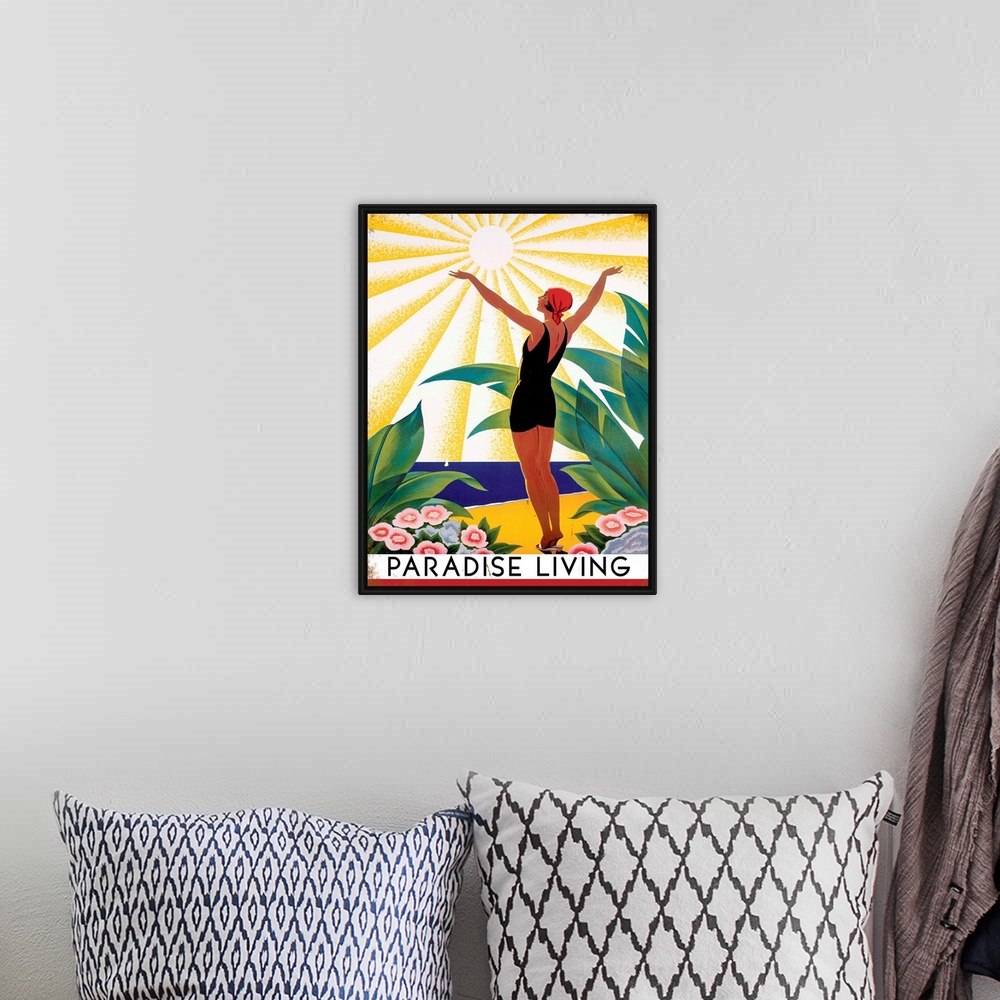 A bohemian room featuring Paradise Living Vintage Advertising Poster