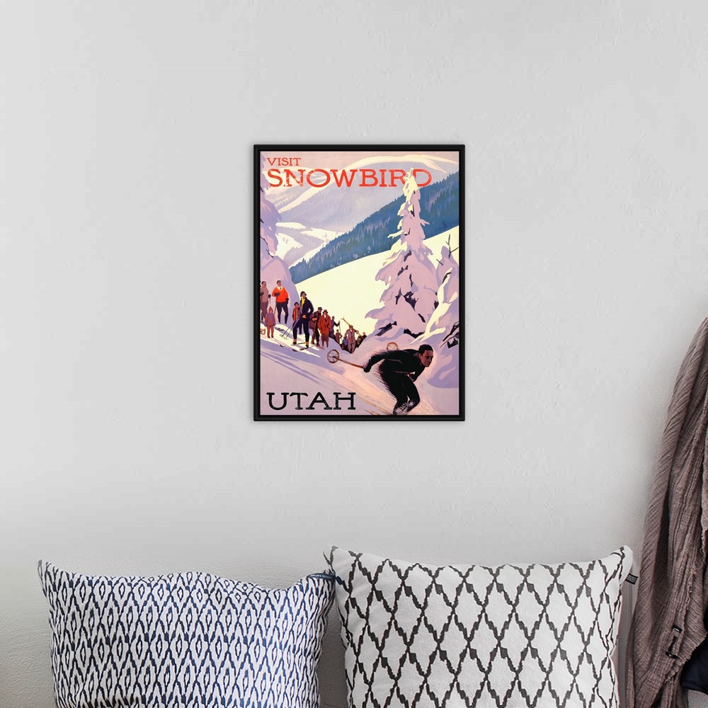 A bohemian room featuring Snowbird Utah Vintage Advertising Poster