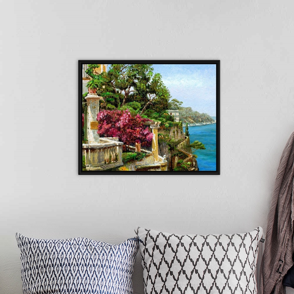 A bohemian room featuring This horizontal wall art is a landscape painting with attention to light and details in this time...