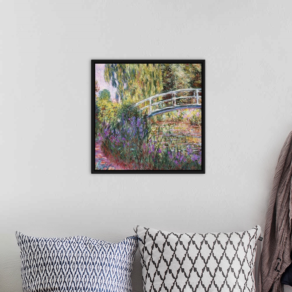 A bohemian room featuring Irises bloom along a path through a French garden in this classic Impressionist painting availabl...