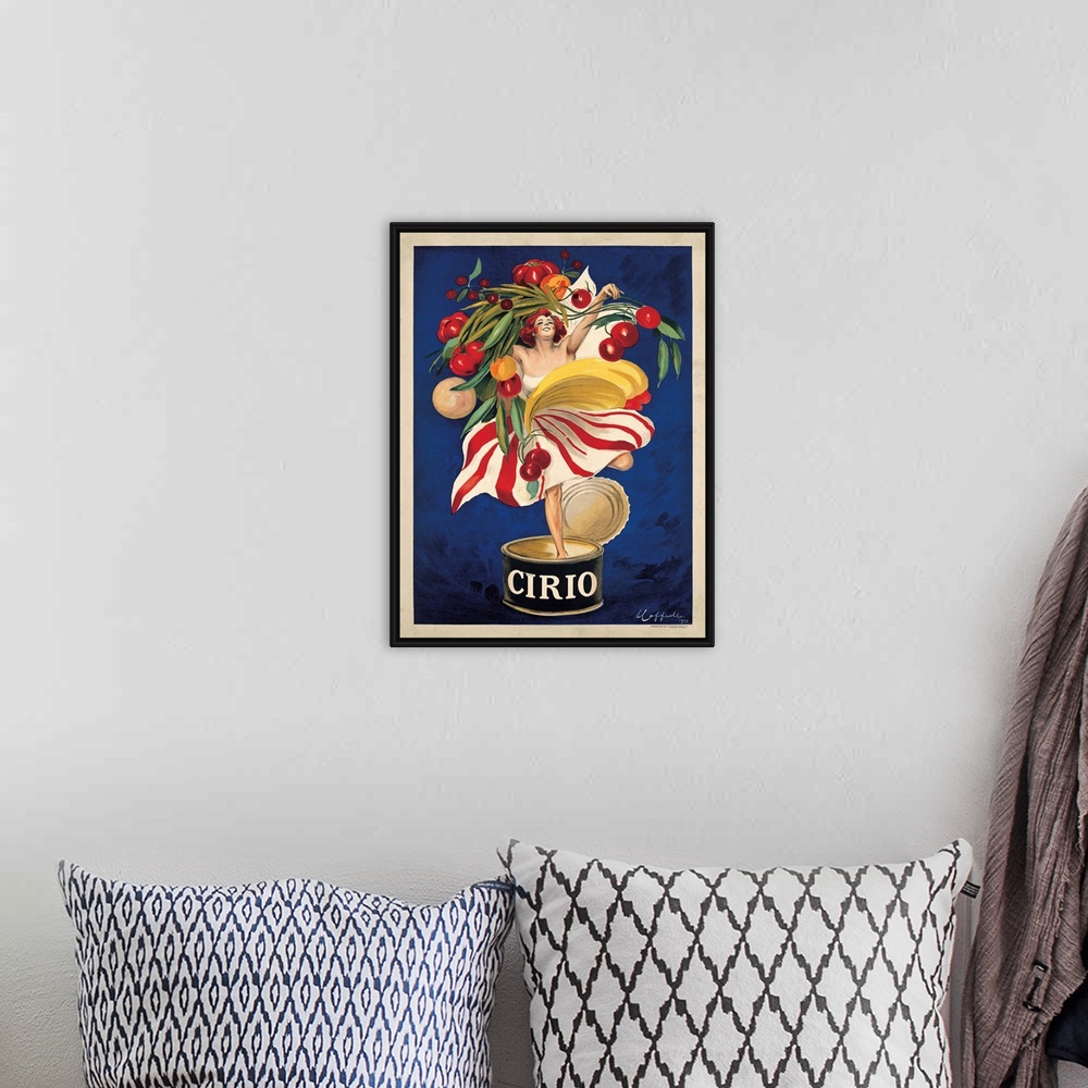 A bohemian room featuring Vintage advertisement for Cirio Italian food company.