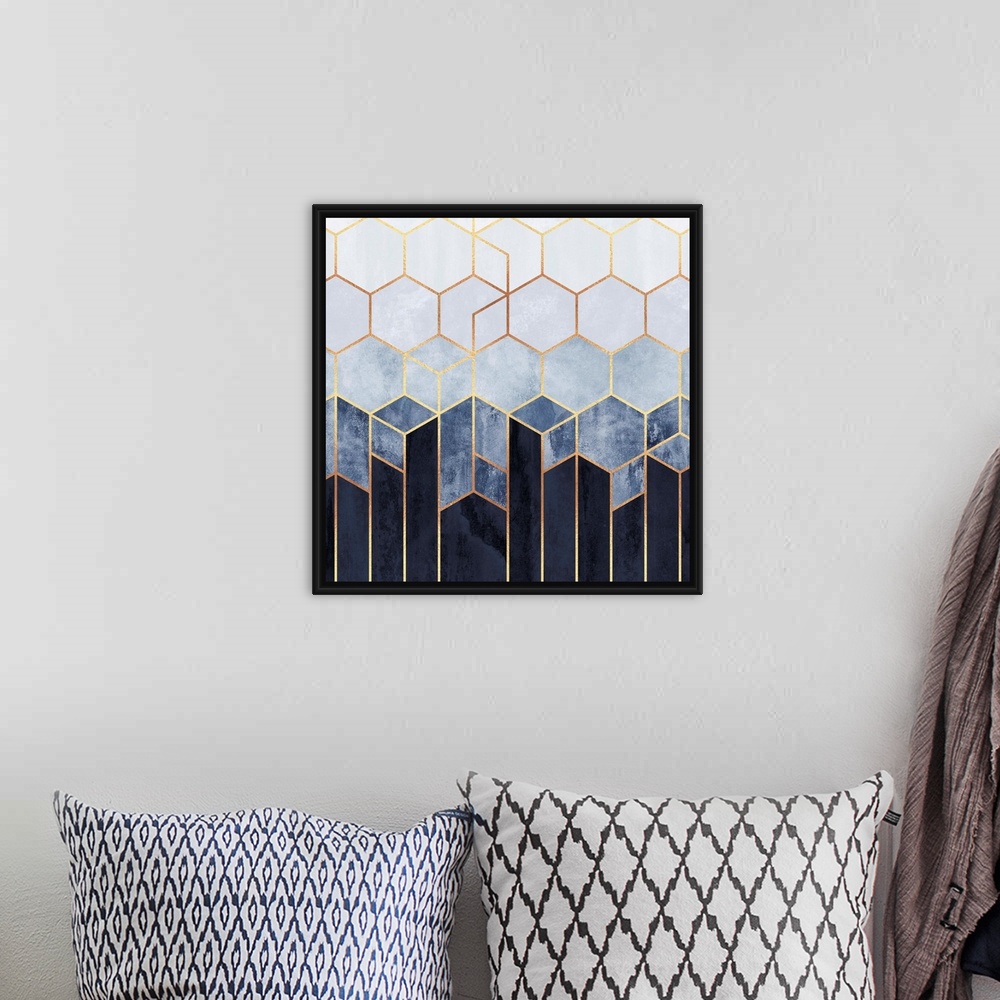 A bohemian room featuring Soft Blue Hexagons