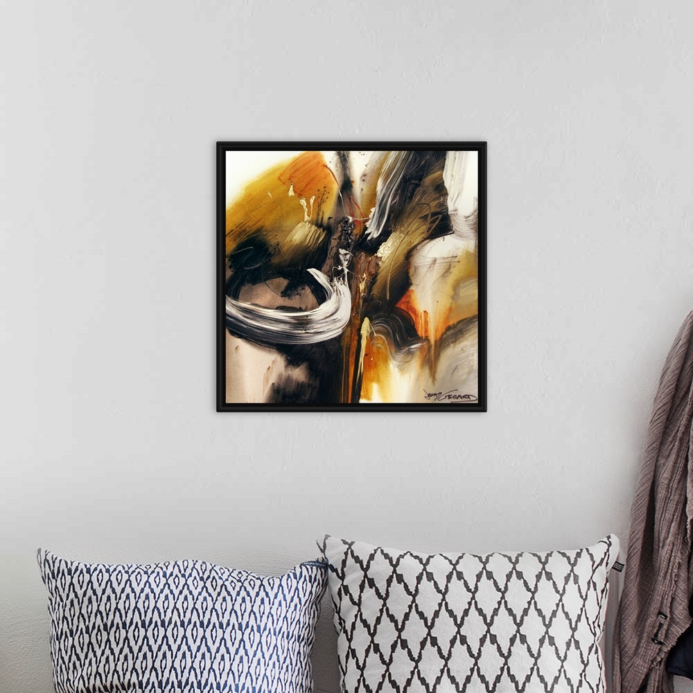 A bohemian room featuring This square wall hanging is a gicloe print of an energetic contemporary painting with bold brushs...