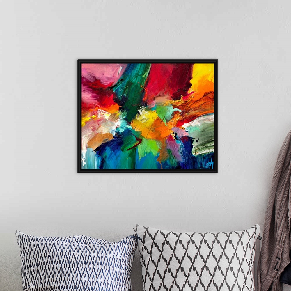 A bohemian room featuring Decorative accents for the home or office this abstract painting is made densely pack swathes of ...