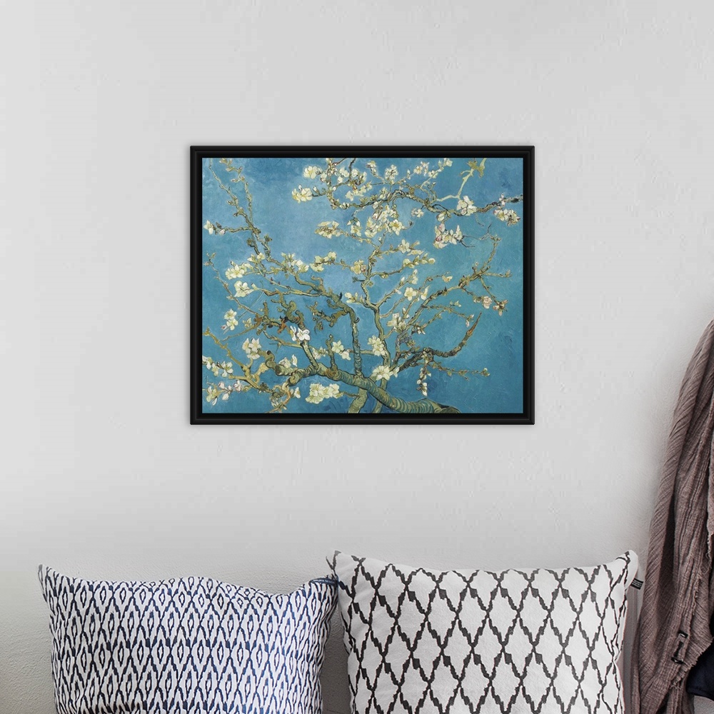 A bohemian room featuring Vincent van Gogh's Almond blossom (1890) famous painting.