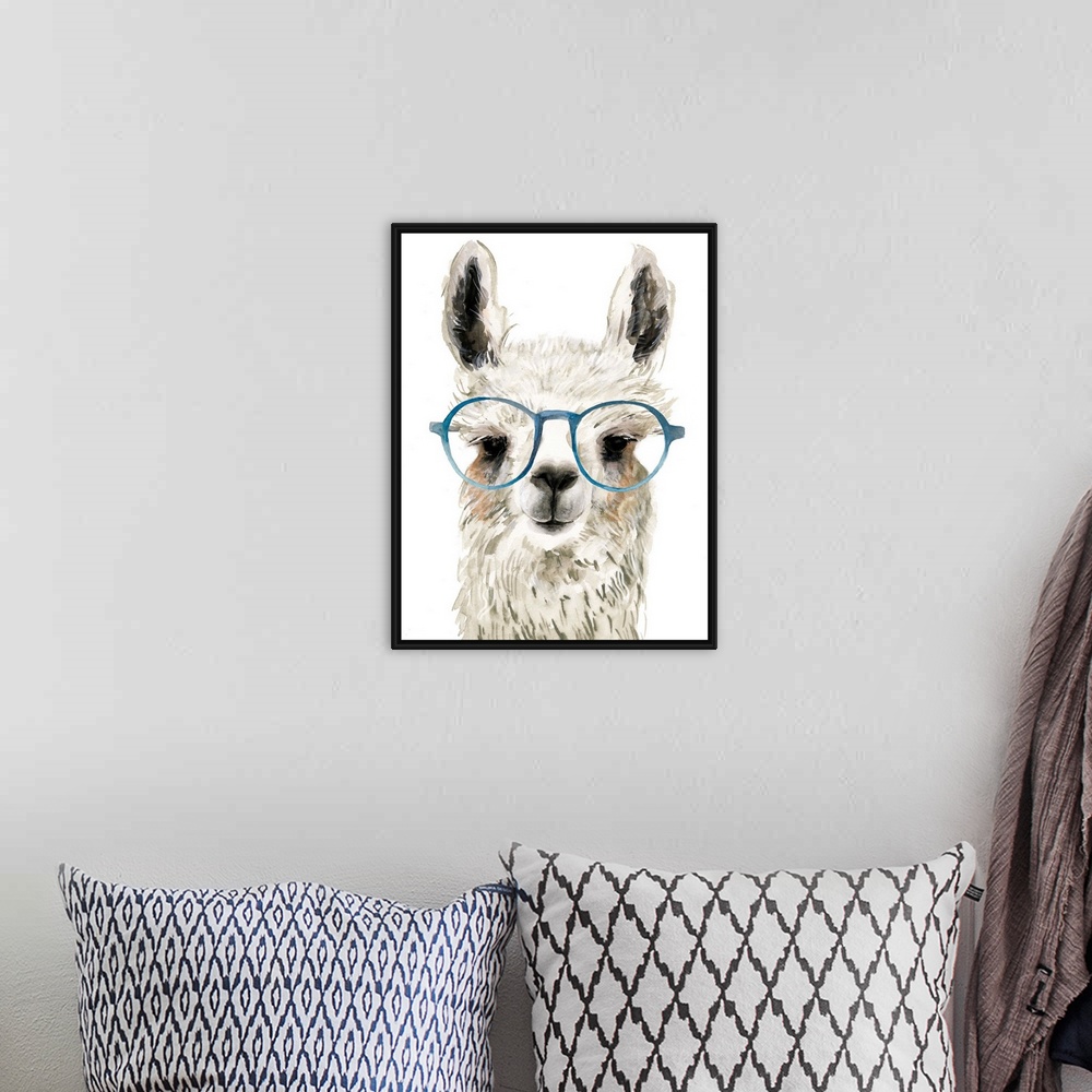 A bohemian room featuring A cute and quirky piece of art never fails to raise a smile. This cheerful llama sporting large r...
