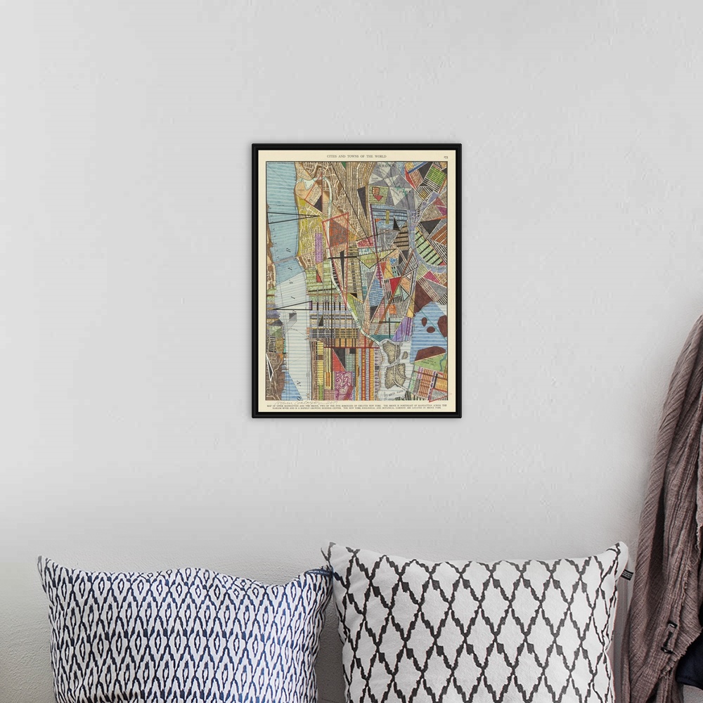 A bohemian room featuring Modern Map of New York I
