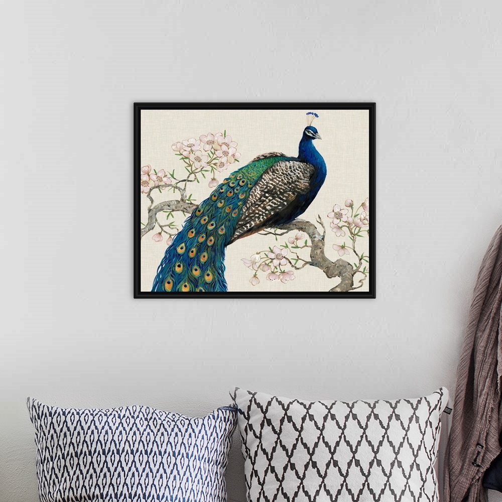 A bohemian room featuring Peacock and Blossoms I