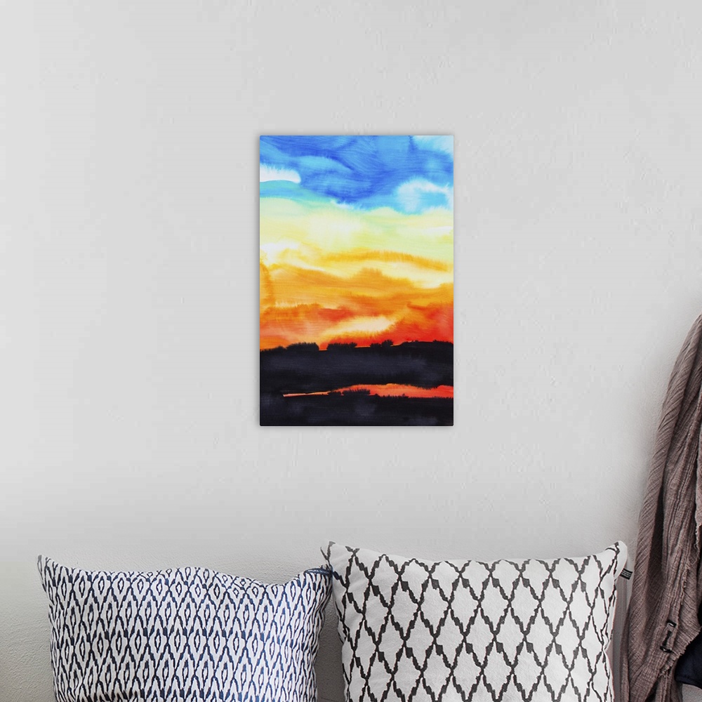 A bohemian room featuring Watercolor painting of a lake of fire