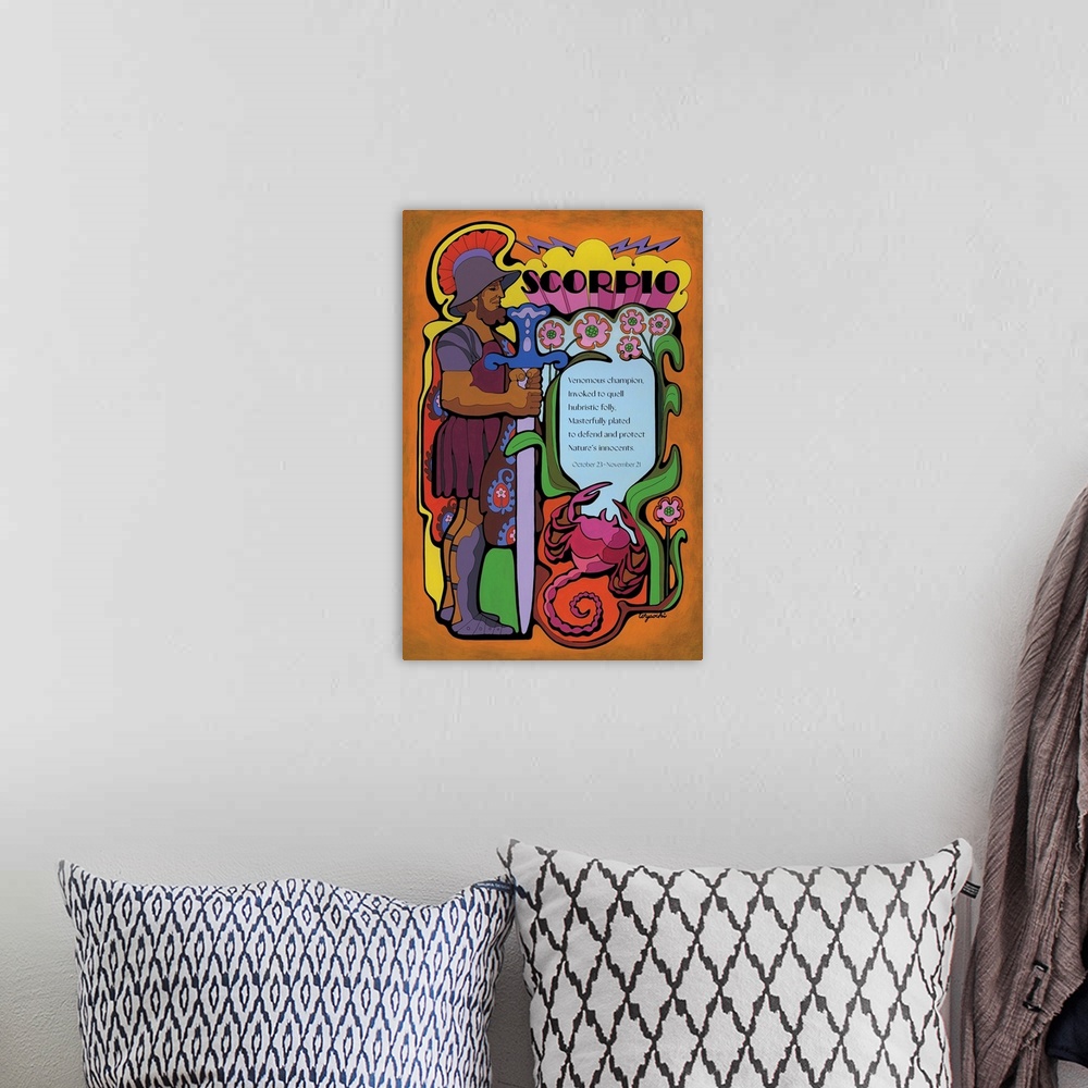 A bohemian room featuring Artwork and Poetry Focusing on the mythology of each sign, alluding to the astrological traits, w...