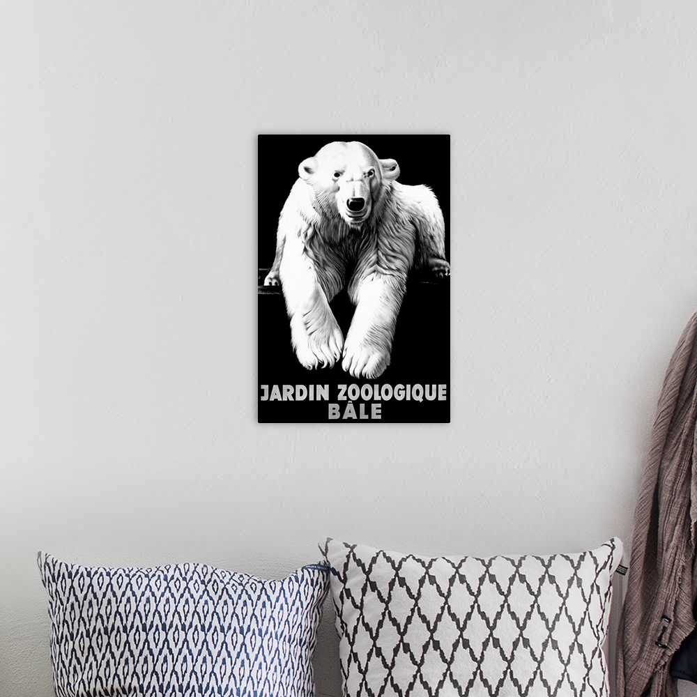 A bohemian room featuring Jardin Zoologique, Bale, Polar Bear, Vintage Poster