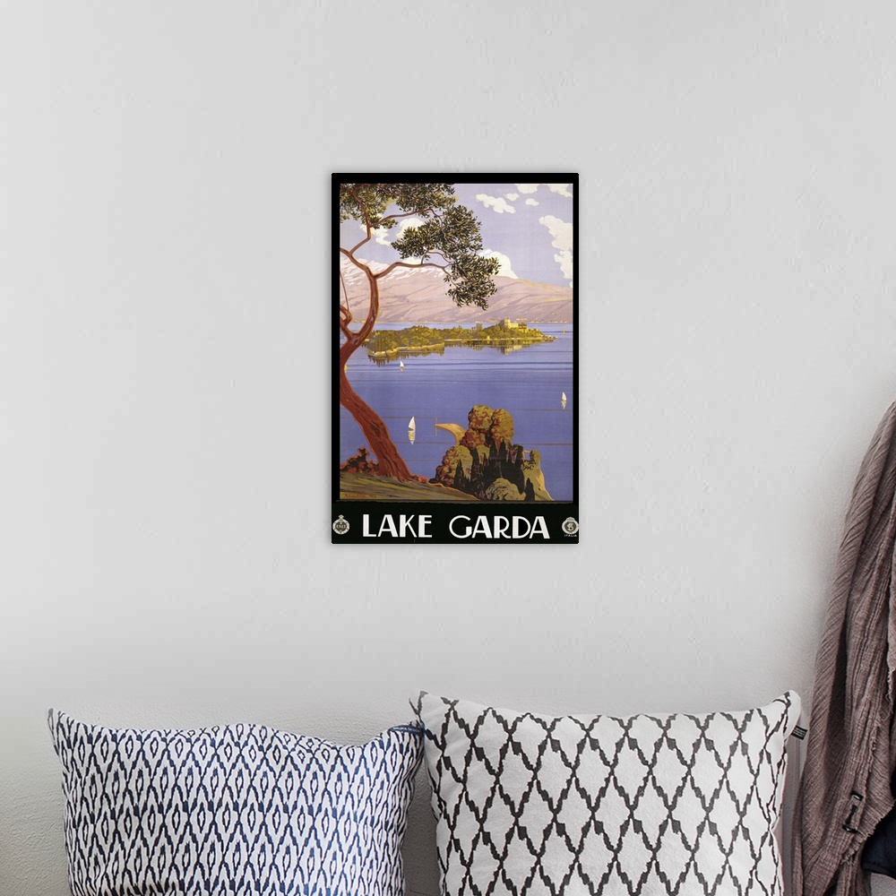 A bohemian room featuring Lake Garda - Vintage Travel Advertisement