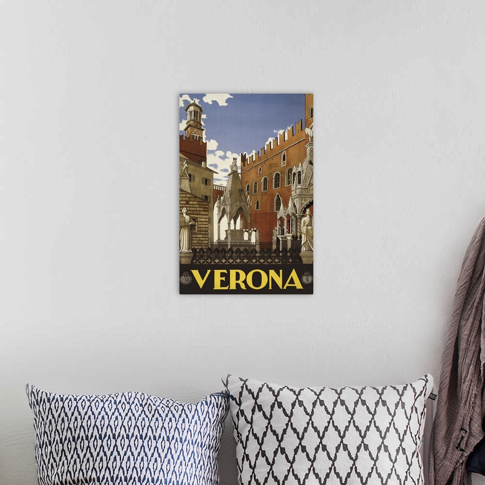 A bohemian room featuring Verona - Vintage Travel Advertisement