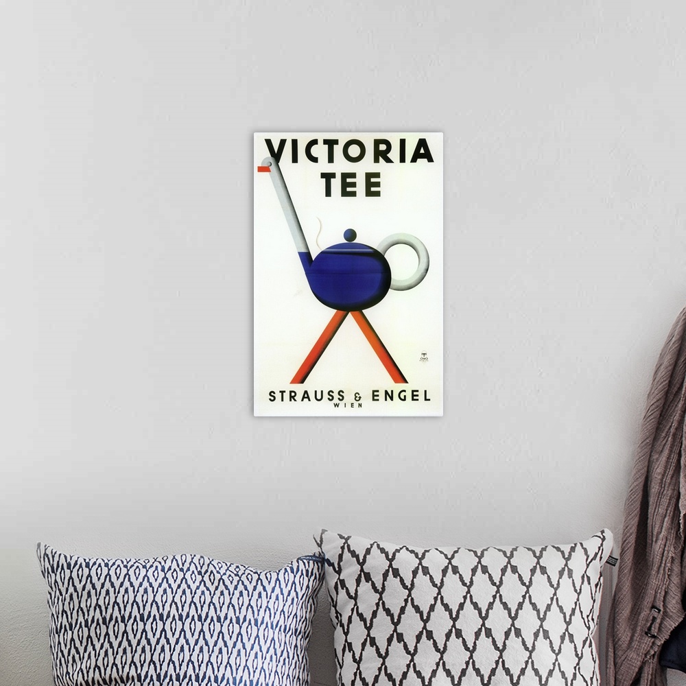 A bohemian room featuring Vintage poster advertisement for Victoria Tea.