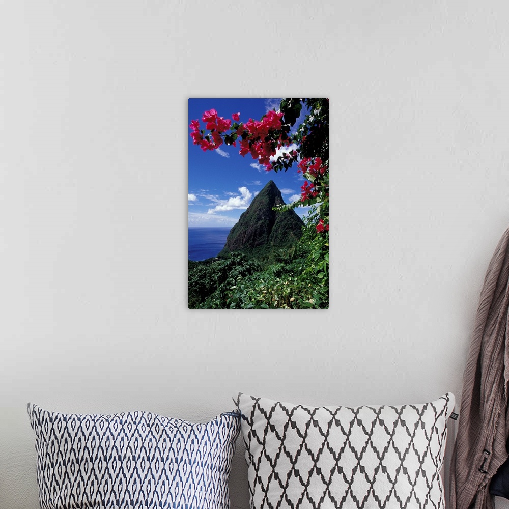A bohemian room featuring Caribbean, BWI, St. Lucia, View of the Pitons from Ladera Resort.
