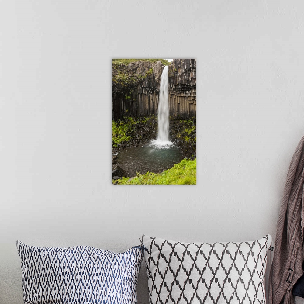 A bohemian room featuring Europe, Iceland, Southeast Iceland, Skaftafell National Park, Svartifoss, Black Falls. This water...