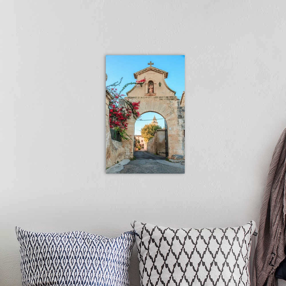 A bohemian room featuring Europe, Spain, Balearic Islands, Mallorca, church near Possessio la Real Manor house and organic ...