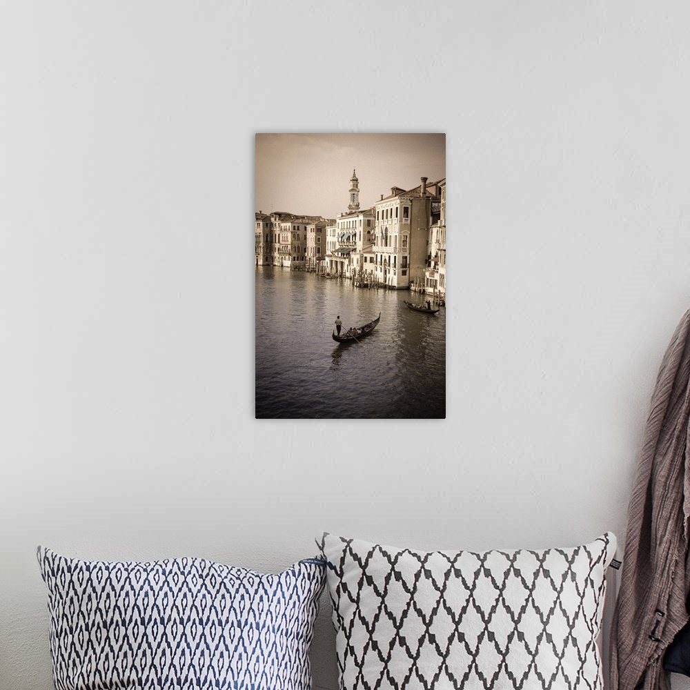 A bohemian room featuring Evening light and gondolas on the Grand Canal, Venice, Veneto, Italy.