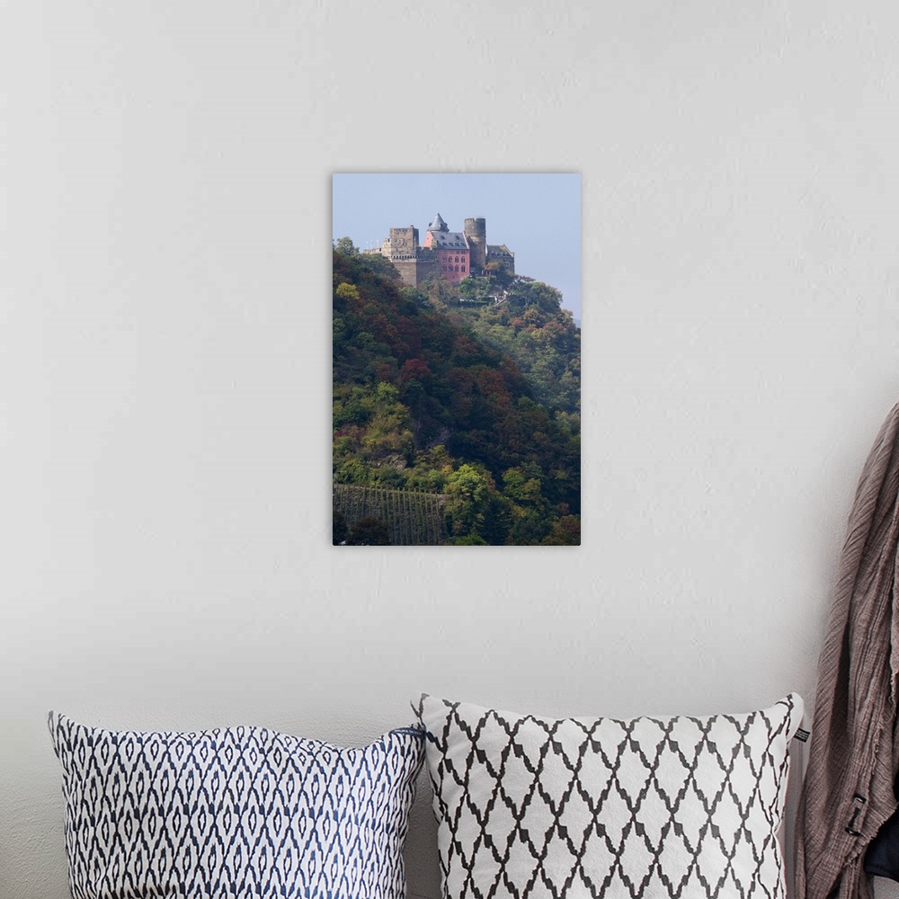 A bohemian room featuring Germany, Rhine River, View along the Rhine River, Schonburg Castle