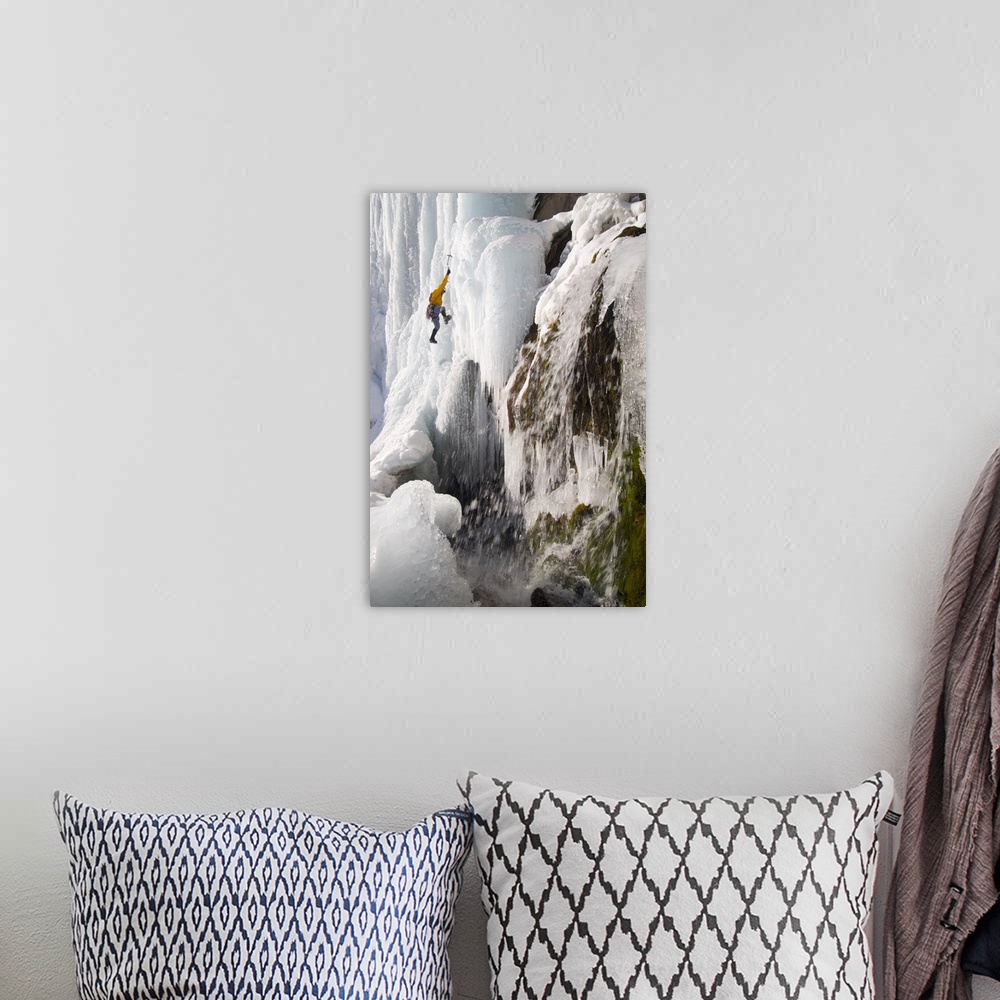 A bohemian room featuring Daryn Ice Climbing Stewart Falls, Wasatch Mountains, near Provo and Sundance, Utah, USA.