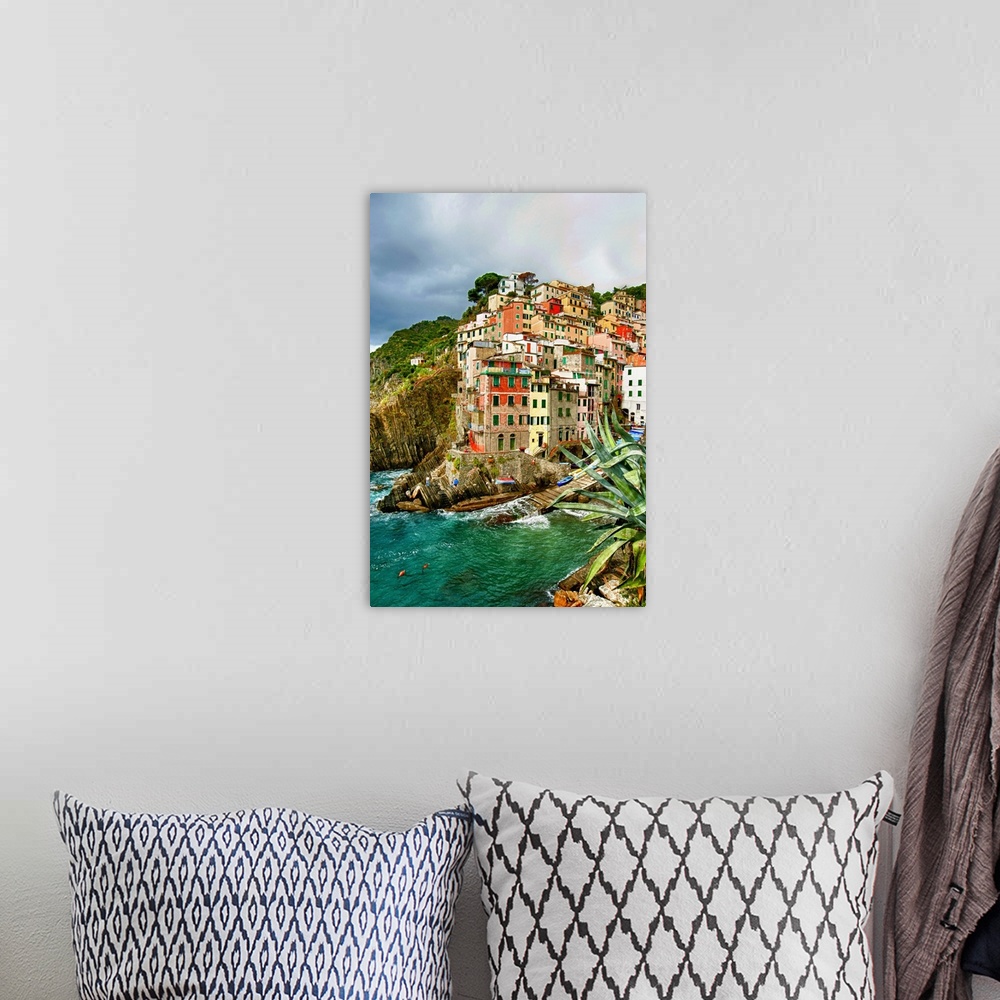 A bohemian room featuring Europe, Italy, Tuscany, Cinque Terre. The stunning shoreline of Riomaggiore in Cinque Terre.
